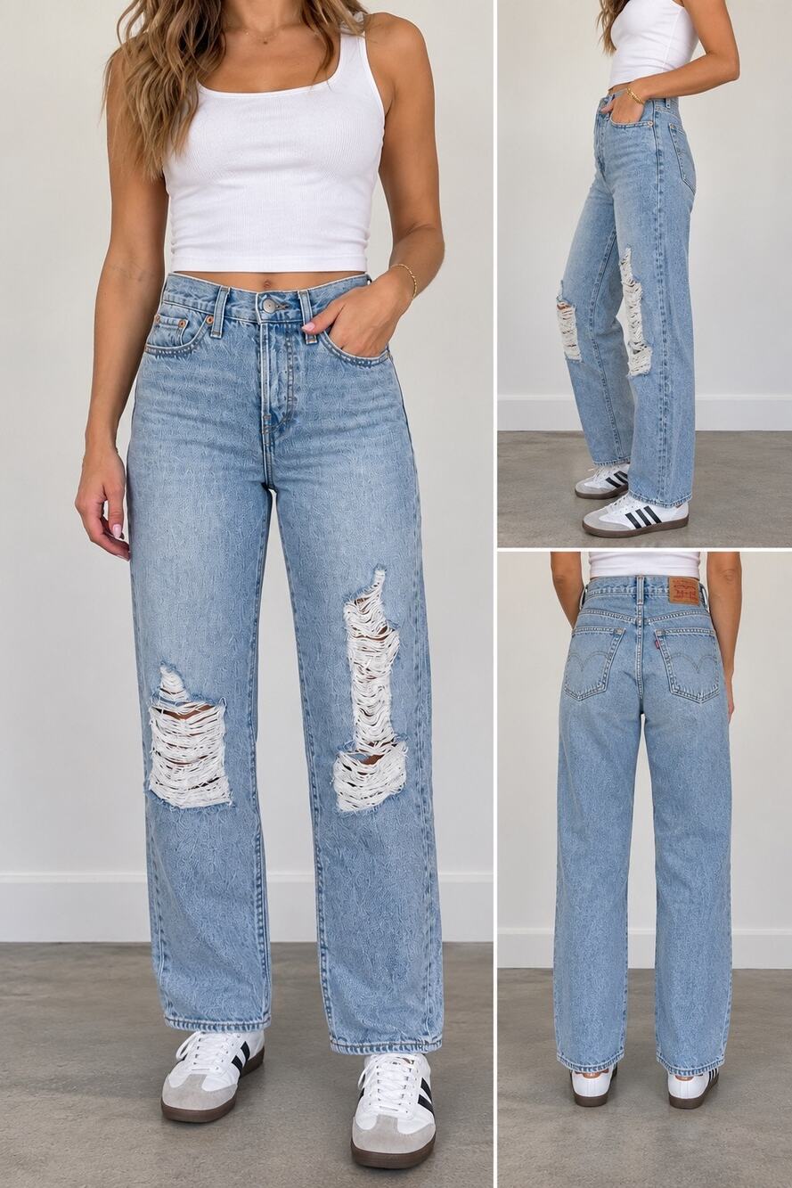 Levi’s Wedgie Straight Jeans 25 Light Wash Distressed High Rise
